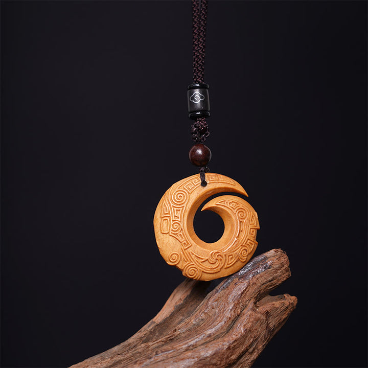 Buddha Stones Ebony Wood Sandalwood One's Luck Improves Design Pattern Peace Necklace Pendant