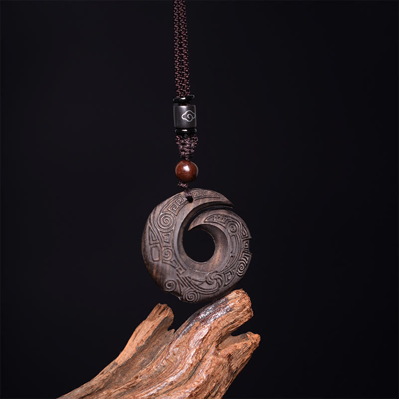 Buddha Stones Ebony Wood Sandalwood One's Luck Improves Design Pattern Peace Necklace Pendant