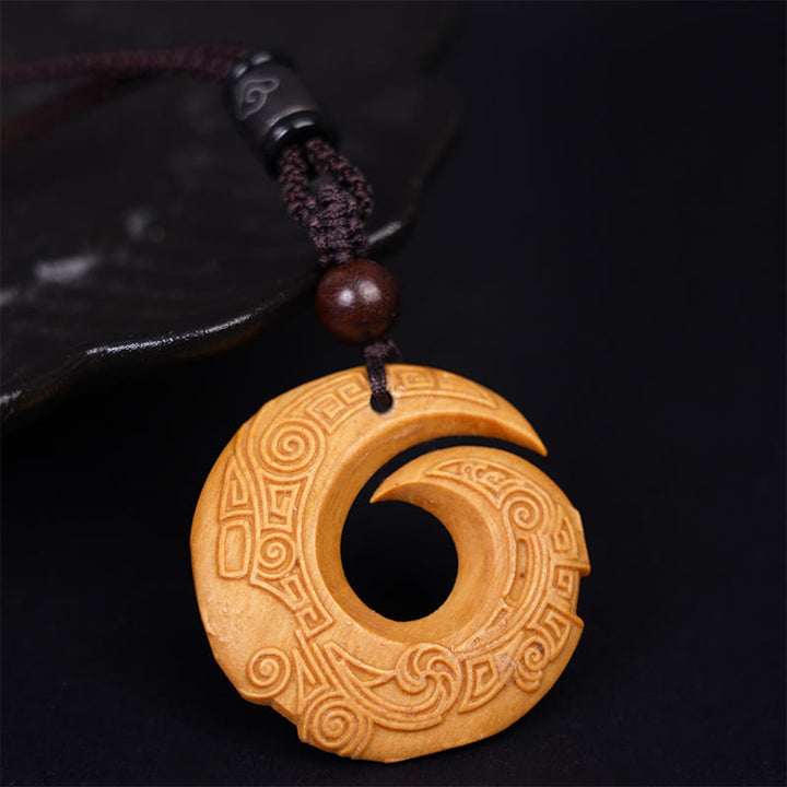 Buddha Stones Ebony Wood Sandalwood One's Luck Improves Design Pattern Peace Necklace Pendant - image 14