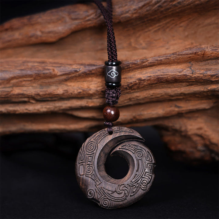 Buddha Stones Ebony Wood Sandalwood One's Luck Improves Design Pattern Peace Necklace Pendant - image 2