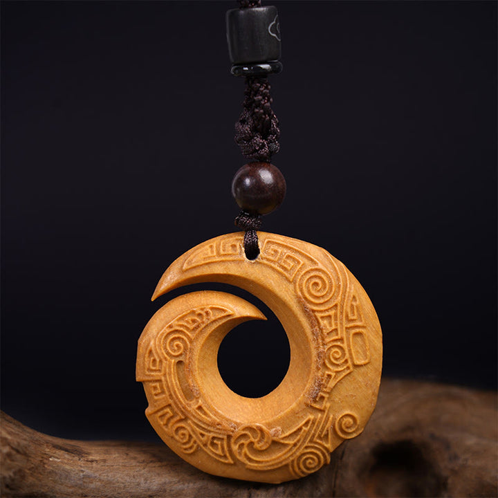 Buddha Stones Ebony Wood Sandalwood One's Luck Improves Design Pattern Peace Necklace Pendant