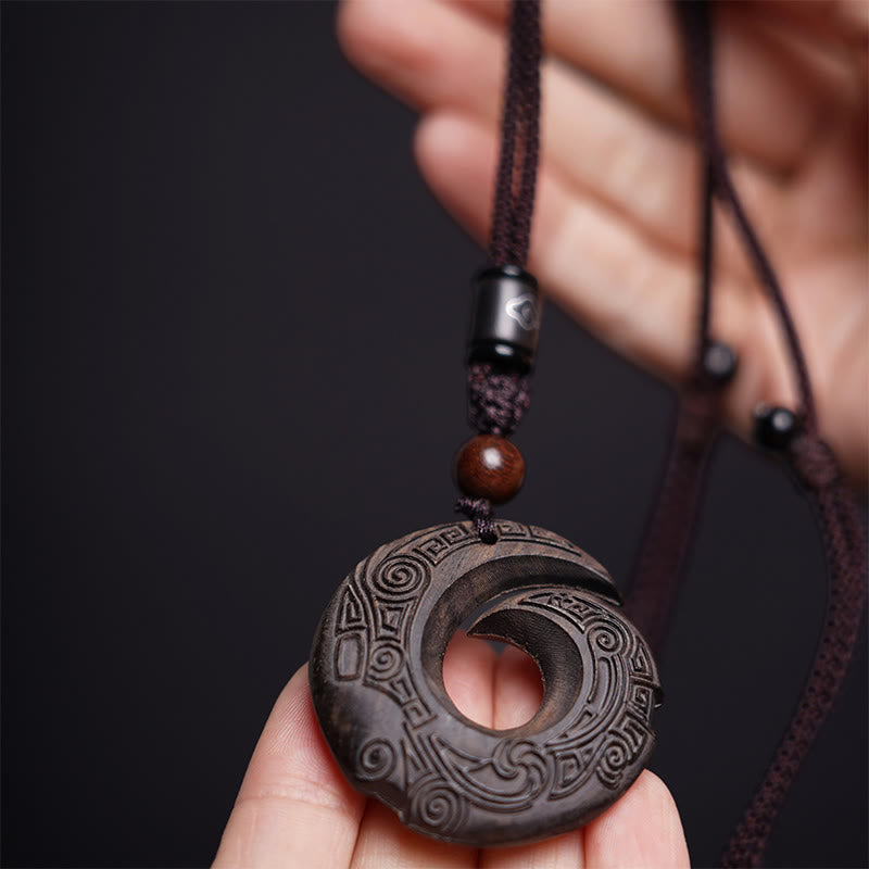 Buddha Stones Ebony Wood Sandalwood One's Luck Improves Design Pattern Peace Necklace Pendant