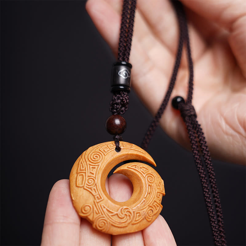 Buddha Stones Ebony Wood Sandalwood One's Luck Improves Design Pattern Peace Necklace Pendant - image 12