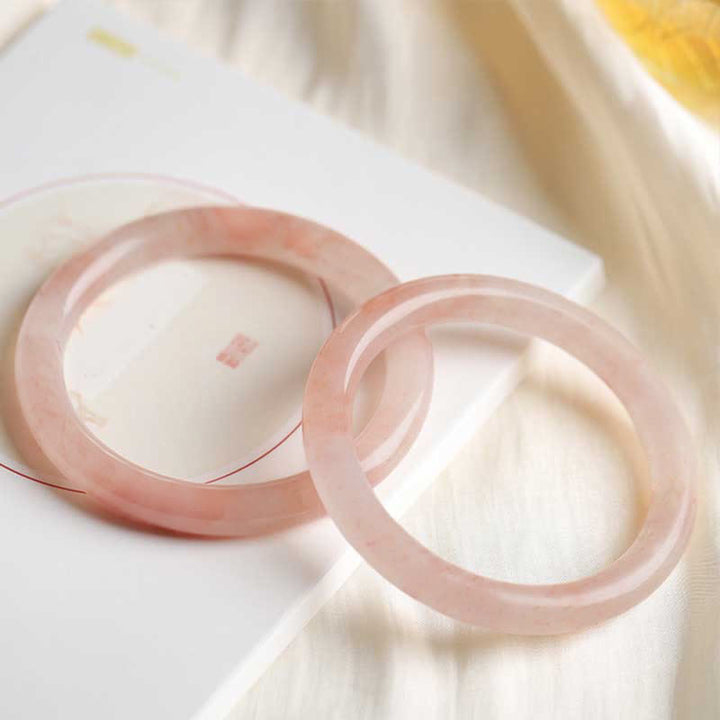 Buddha Stones Pink Golden Silk Jade Wealth Luck Bracelet Bangle - Round - 60-62mm - image 9