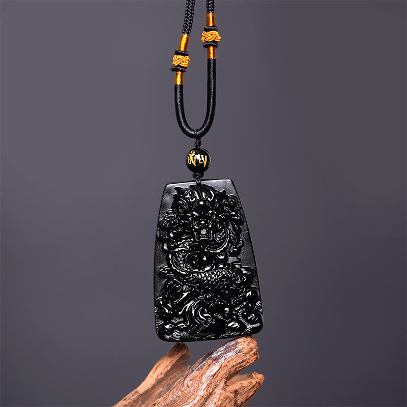 Buddha Stones Black Obsidian Dragon Carved Luck Protection Necklace Pendant - image 10