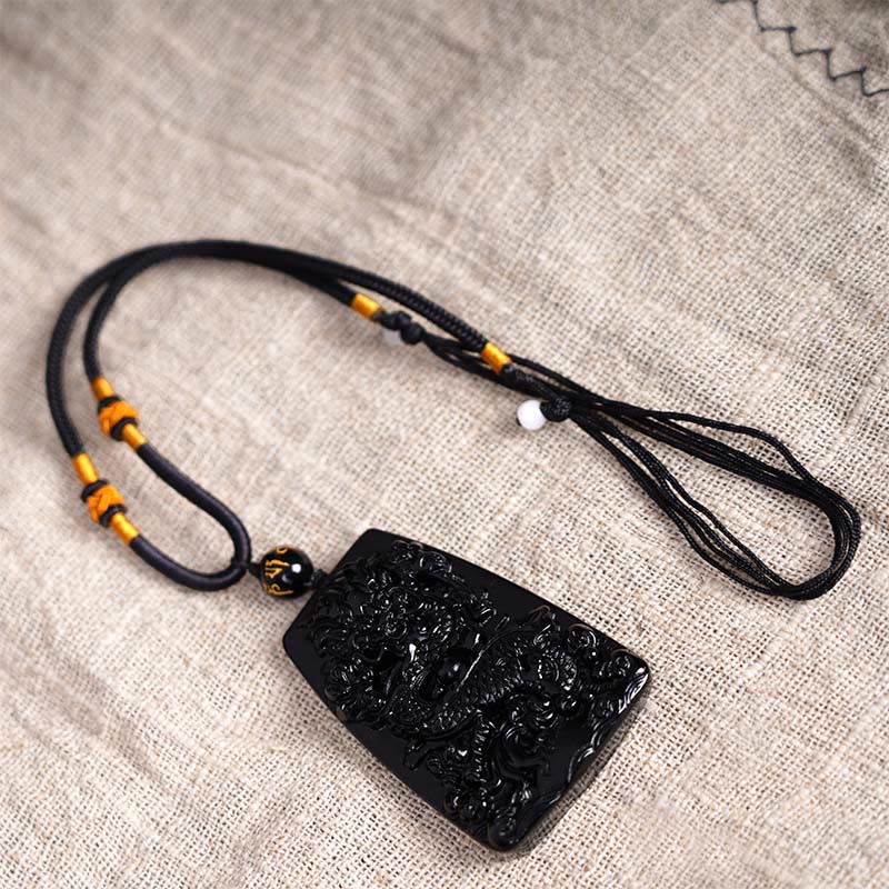 Buddha Stones Black Obsidian Dragon Carved Luck Protection Necklace Pendant - image 15