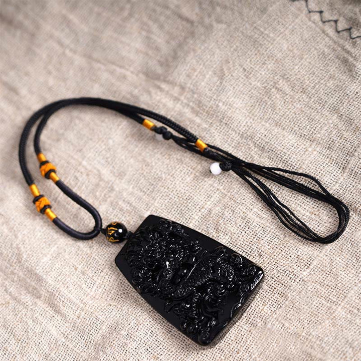 Buddha Stones Black Obsidian Dragon Carved Luck Protection Necklace Pendant - image 15