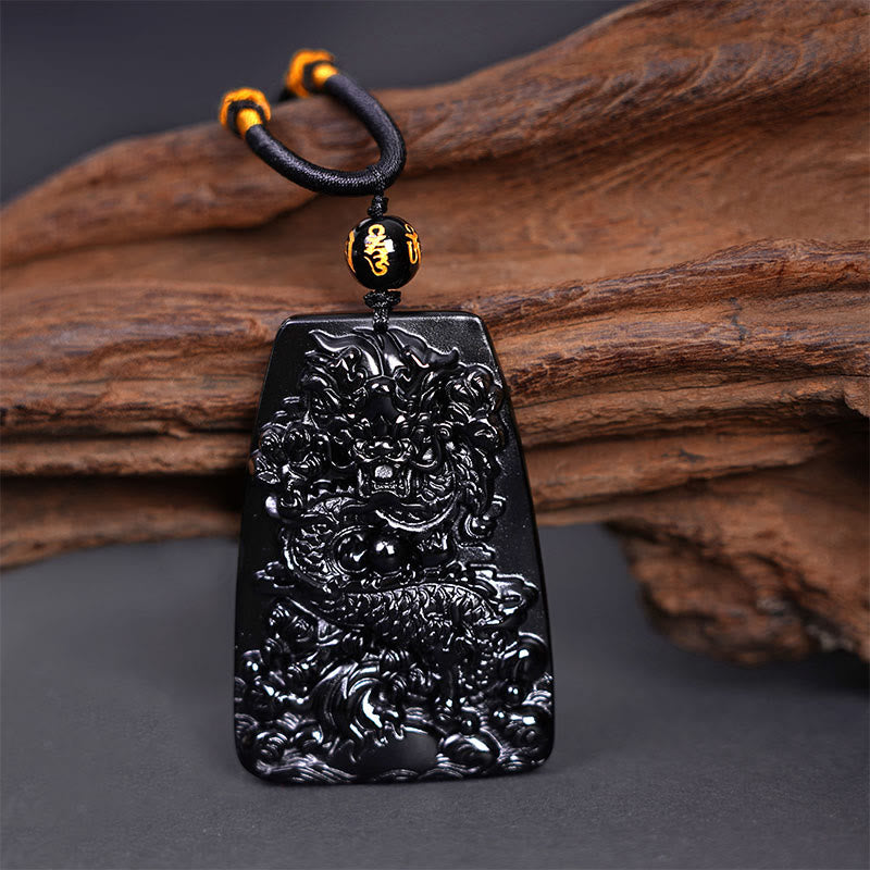 Buddha Stones Black Obsidian Dragon Carved Luck Protection Necklace Pendant - image 14