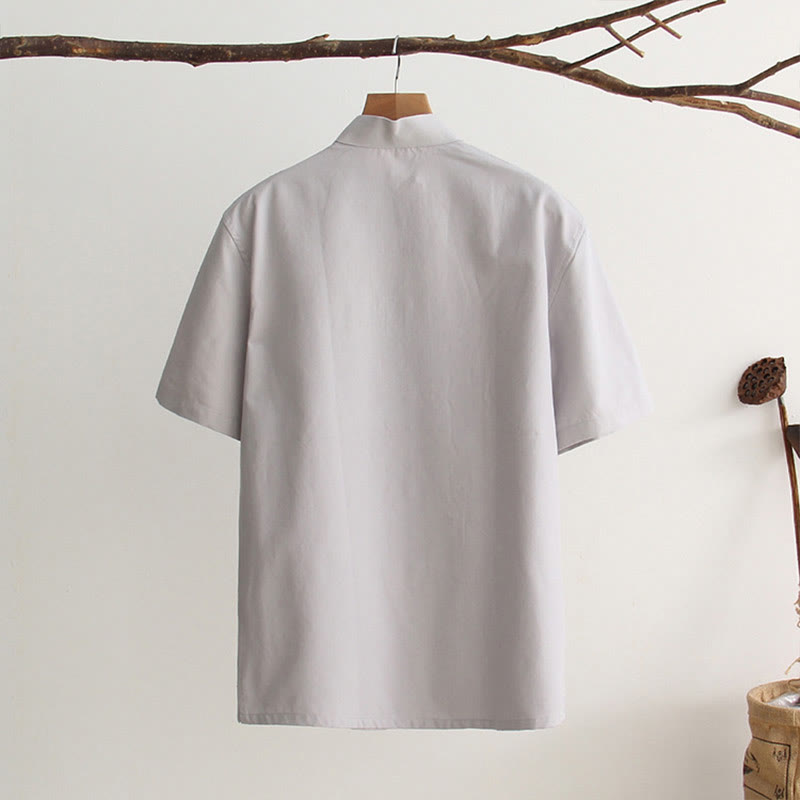 Buddha Stones Chinese Frog-Button Tang Suit Men's Short Sleeve Cotton Shirt With Pockets - image 9
