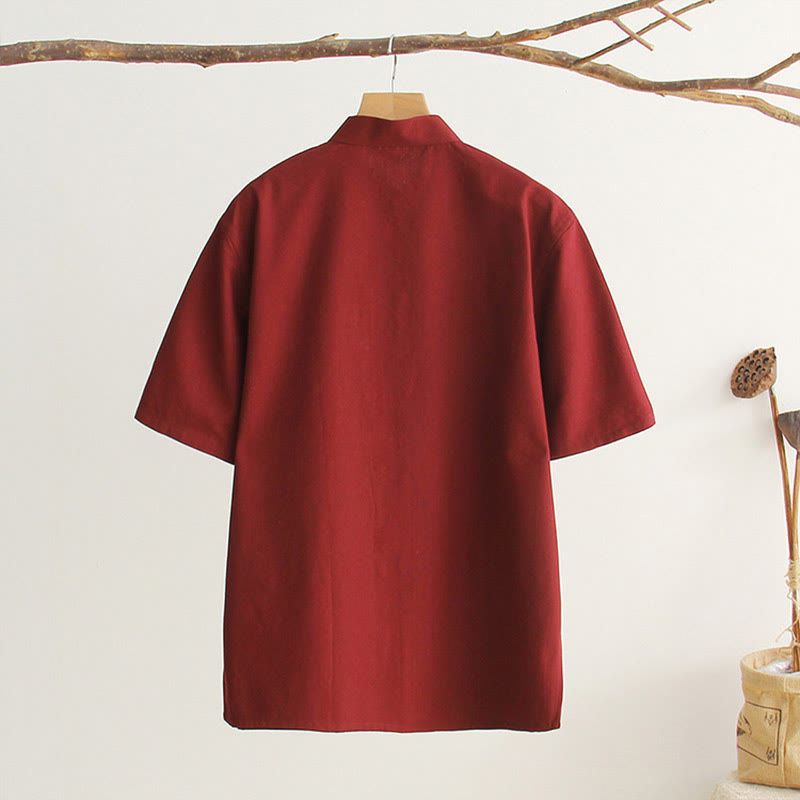 Buddha Stones Chinese Frog-Button Tang Suit Men's Short Sleeve Cotton Shirt With Pockets - image 17