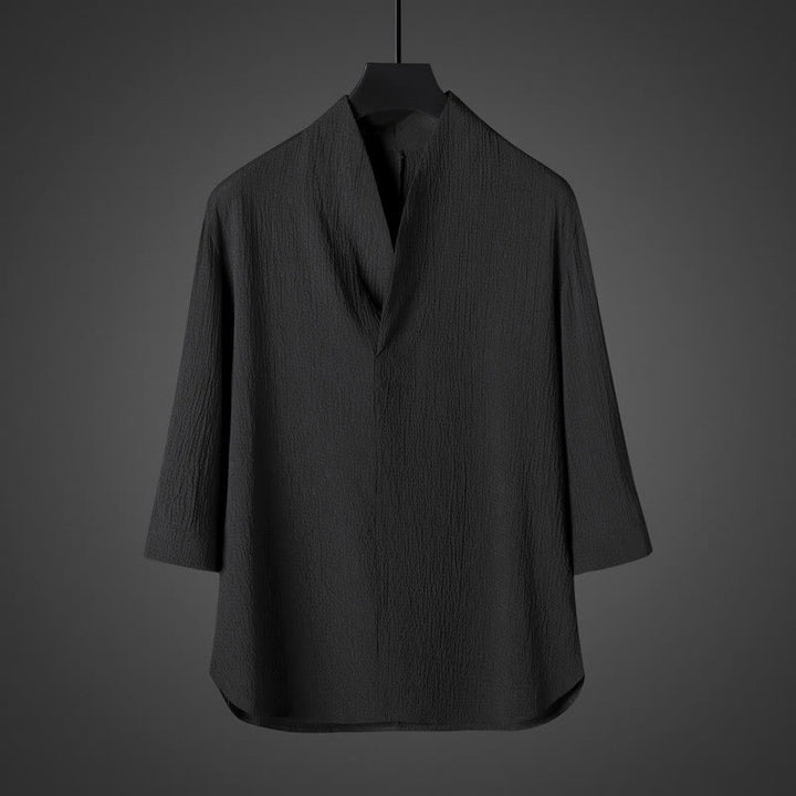 Buddha Stones Casual V-Neck Three Quarter Sleeve Men's Shirt - Black - US/UK/AU46，EU56 (5XL) - image 7