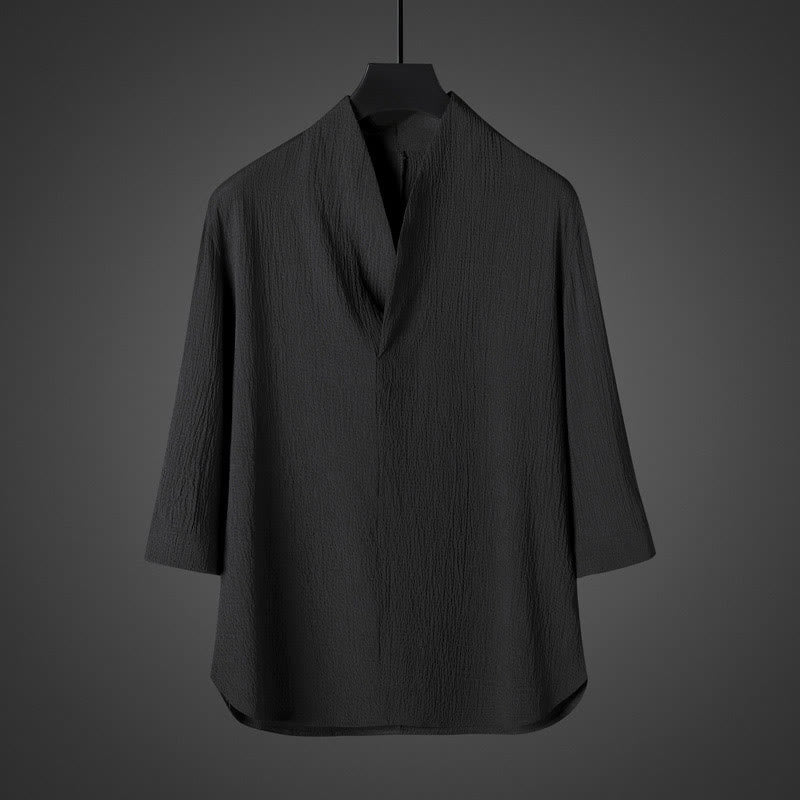 Buddha Stones Casual V-Neck Three Quarter Sleeve Men's Shirt - Black - US/UK/AU46，EU56 (5XL) - image 6