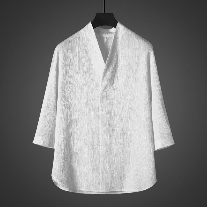 Buddha Stones Casual V-Neck Three Quarter Sleeve Men's Shirt - White - US/UK/AU46，EU56 (5XL) - image 0