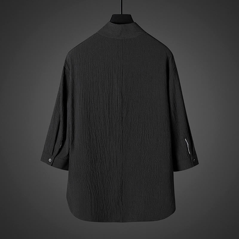 Buddha Stones Casual V-Neck Three Quarter Sleeve Men's Shirt