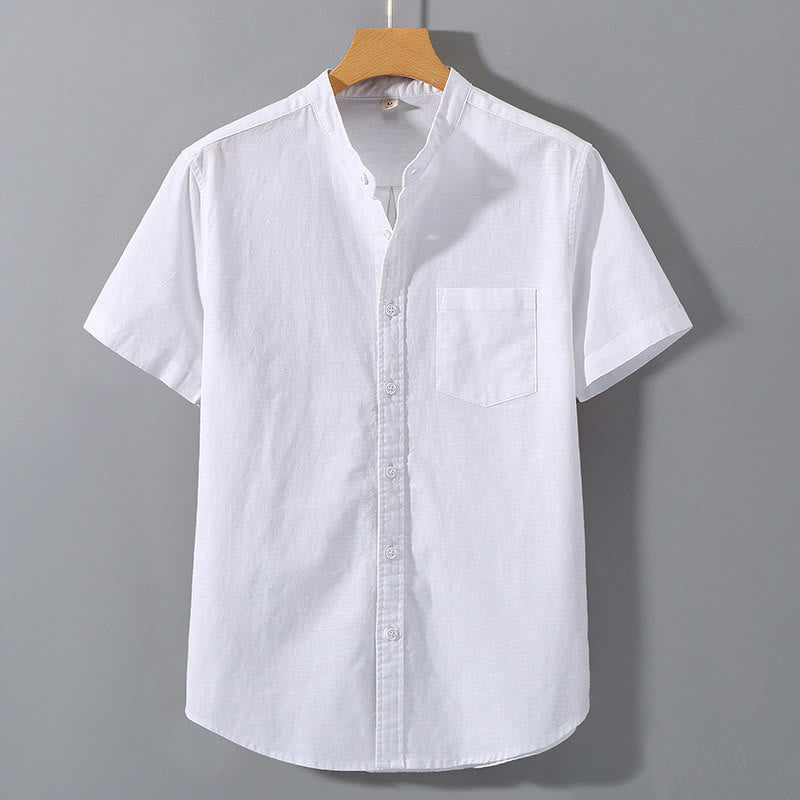 Buddha Stones Summer Men's Short Sleeve Button Down Cotton Linen Shirt - White - US/UK/AU42，EU52 (3XL)  - image 5