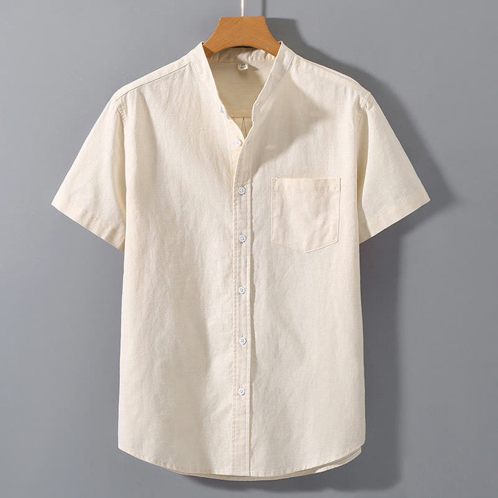 Buddha Stones Summer Men's Short Sleeve Button Down Cotton Linen Shirt - PapayaWhip - US/UK/AU42，EU52 (3XL)  - image 6