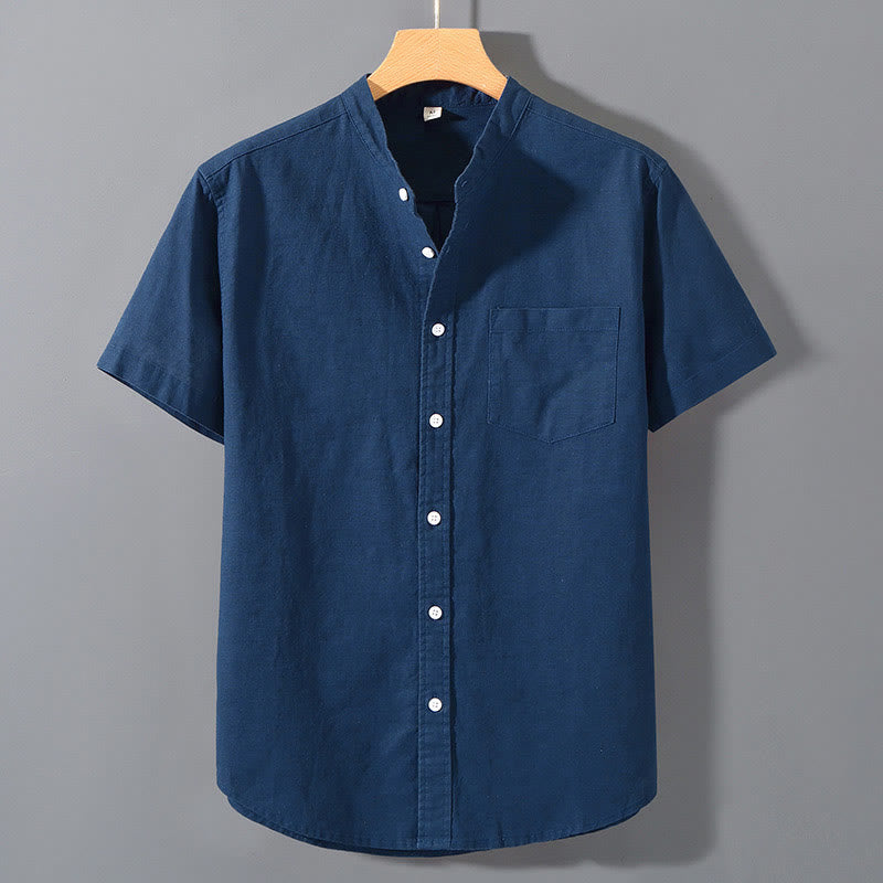 Buddha Stones Summer Men's Short Sleeve Button Down Cotton Linen Shirt - SteelBlue - US/UK/AU42，EU52 (3XL)  - image 18