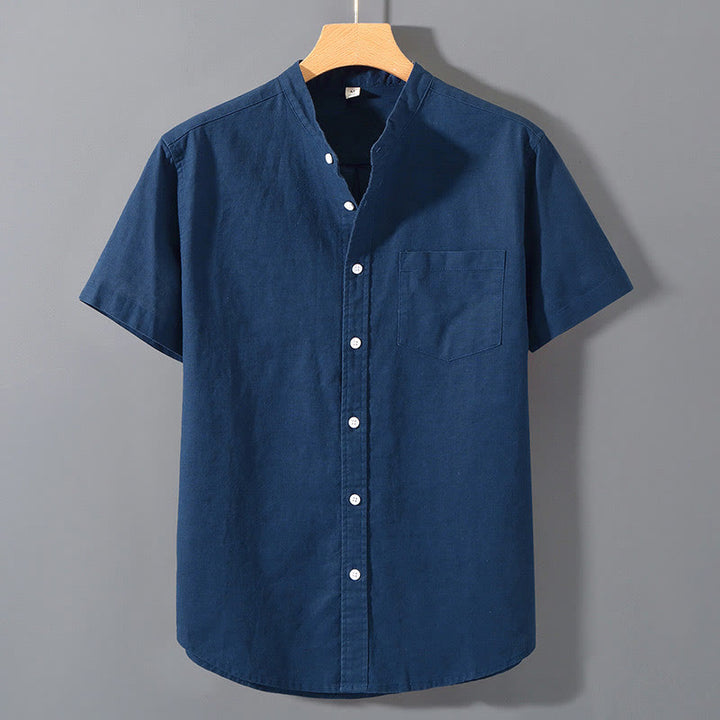 Buddha Stones Summer Men's Short Sleeve Button Down Cotton Linen Shirt - SteelBlue - US/UK/AU42，EU52 (3XL)  - image 18