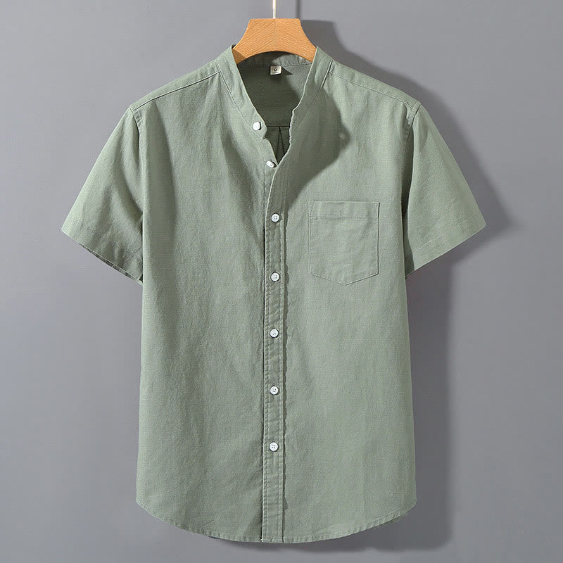 Buddha Stones Summer Men's Short Sleeve Button Down Cotton Linen Shirt - DarkSeaGreen - US/UK/AU42，EU52 (3XL)  - image 1