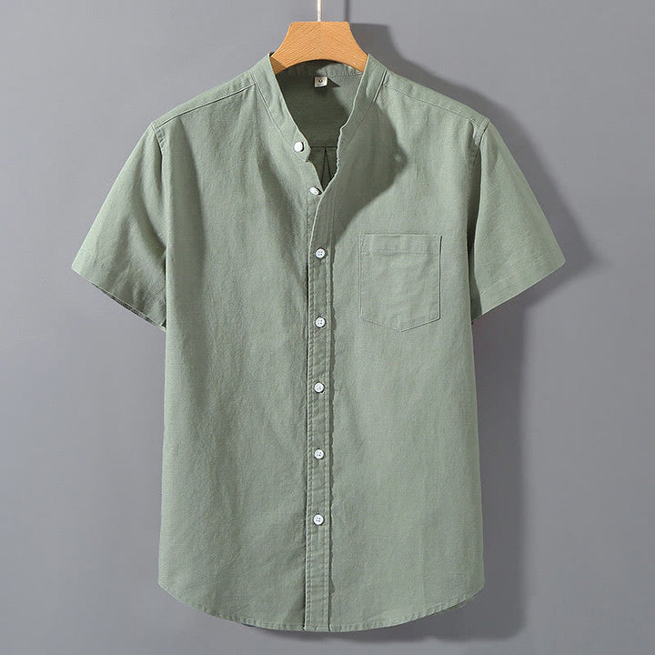 Buddha Stones Summer Men's Short Sleeve Button Down Cotton Linen Shirt - DarkSeaGreen - US/UK/AU42，EU52 (3XL)  - image 1