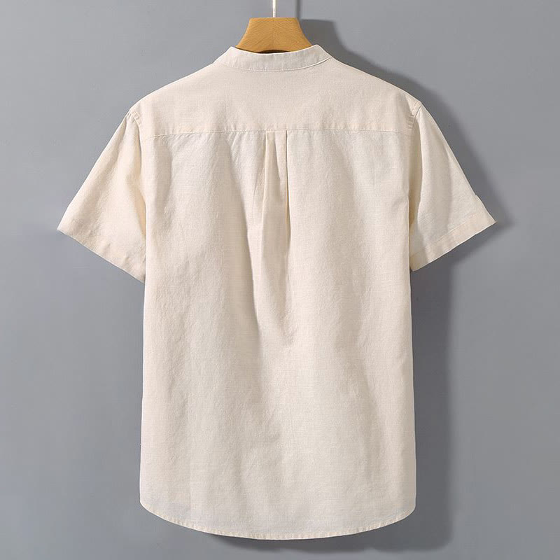 Buddha Stones Summer Men's Short Sleeve Button Down Cotton Linen Shirt - image 7