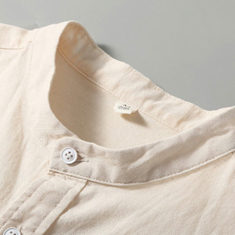 Buddha Stones Summer Men's Short Sleeve Button Down Cotton Linen Shirt - image 8