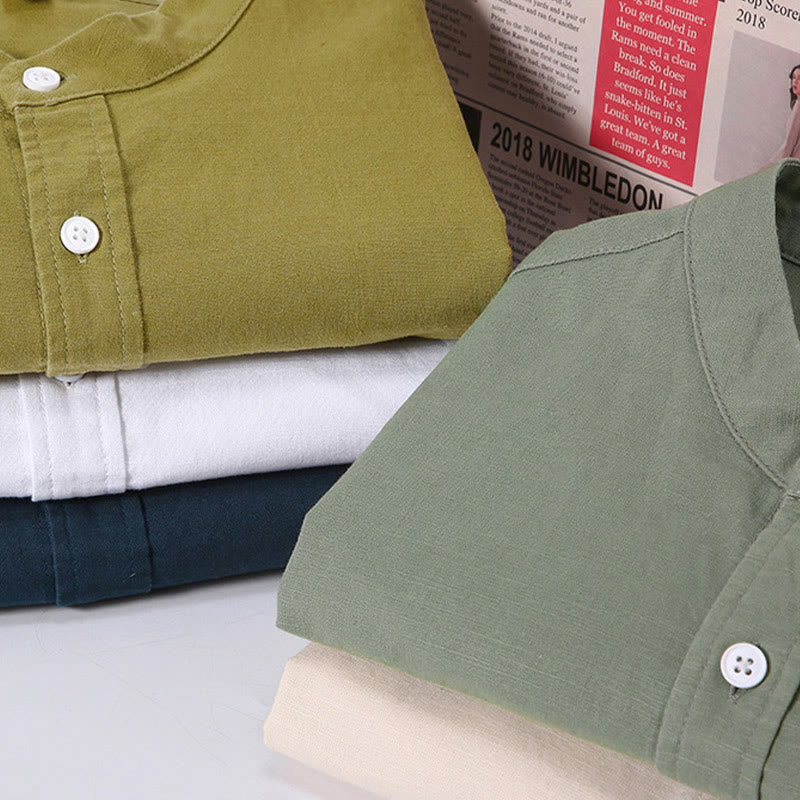 Buddha Stones Summer Men's Short Sleeve Button Down Cotton Linen Shirt - image 2