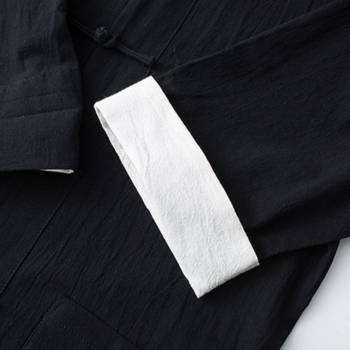 Buddha Stones Traditional Frog-Button Tang Suit Cotton Half Sleeve Top Pants Clothing Men's Set - image 10