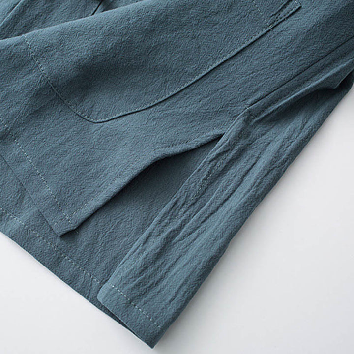 Buddha Stones Traditional Frog-Button Tang Suit Cotton Half Sleeve Top Pants Clothing Men's Set - image 5