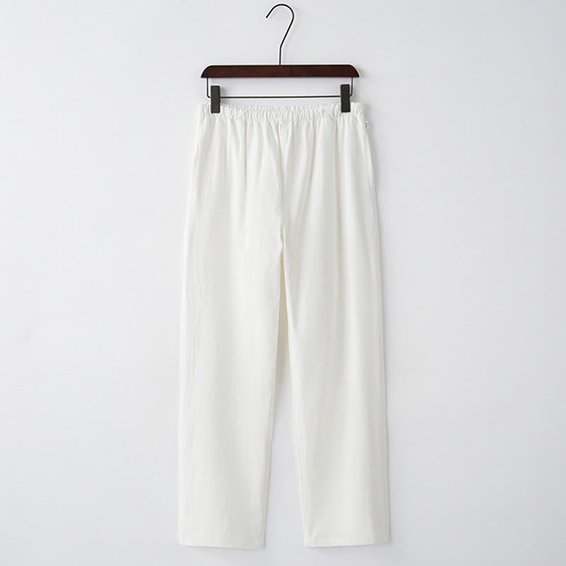 Buddha Stones Men's Solid Color Cotton Linen Casual Drawstring Pants With Pockets - White - US/UK/AU44，EU54 (4XL)  - image 9