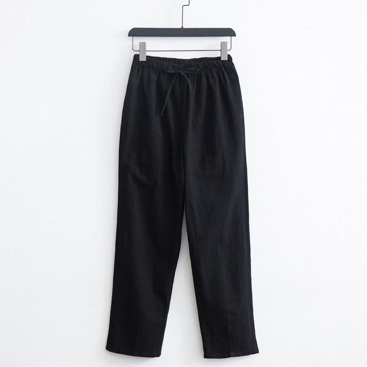 Buddha Stones Men's Solid Color Cotton Linen Casual Drawstring Pants With Pockets - Black - US/UK/AU44，EU54 (4XL)  - image 1