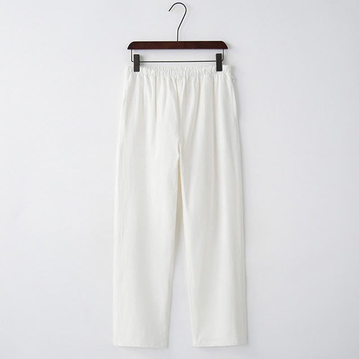 Buddha Stones Men's Solid Color Cotton Linen Casual Drawstring Pants With Pockets - White - US/UK/AU44，EU54 (4XL)  - image 10