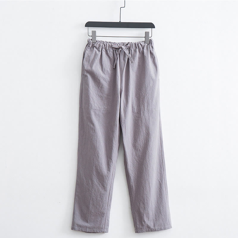 Buddha Stones Men's Solid Color Cotton Linen Casual Drawstring Pants With Pockets - LightGrey - US/UK/AU44，EU54 (4XL)  - image 14