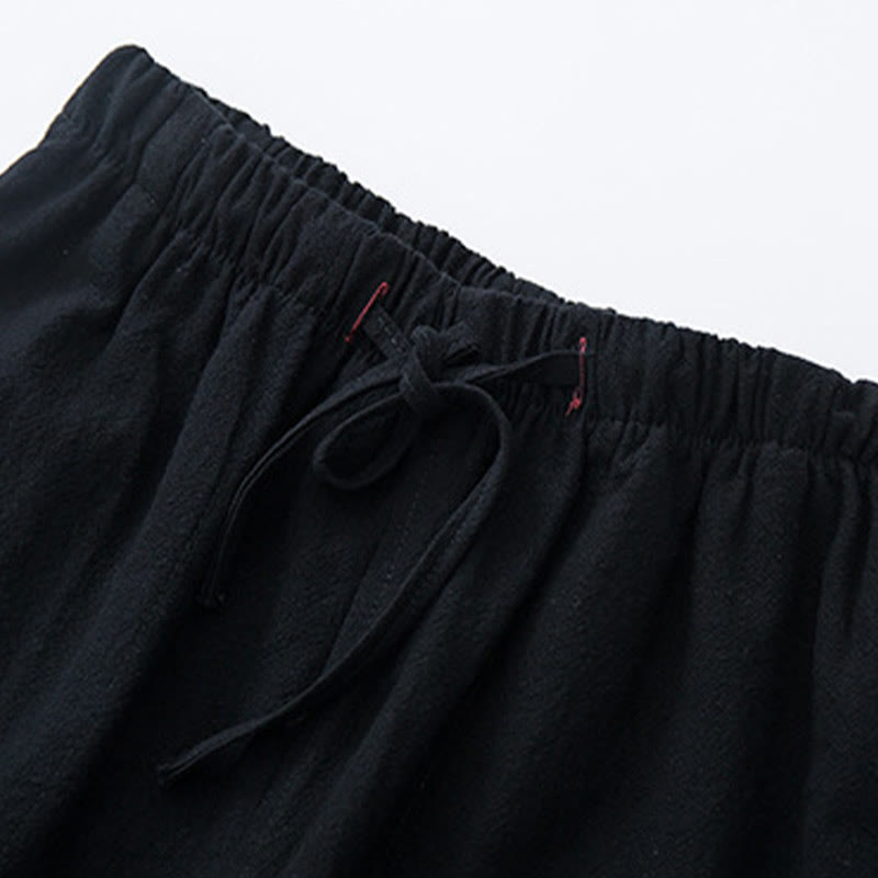 Buddha Stones Men's Solid Color Cotton Linen Casual Drawstring Pants With Pockets - image 3