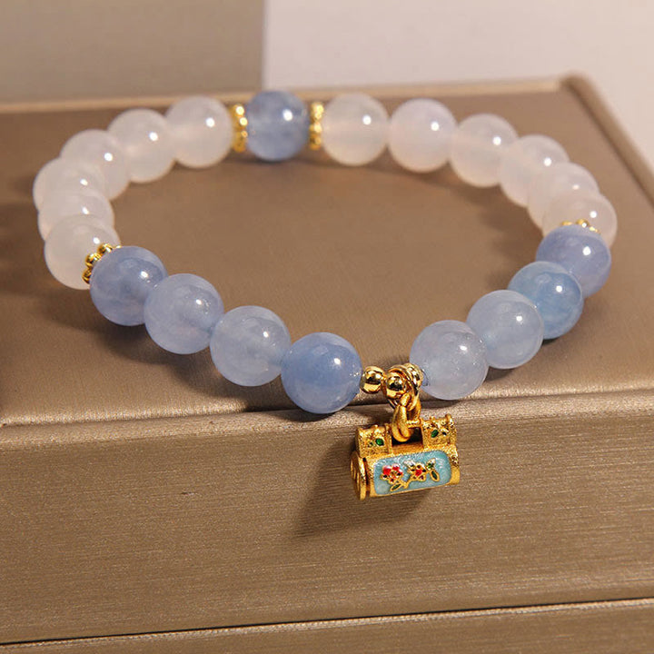 Buddha Stones Natural White Agate Aquamarine Protection Bracelet