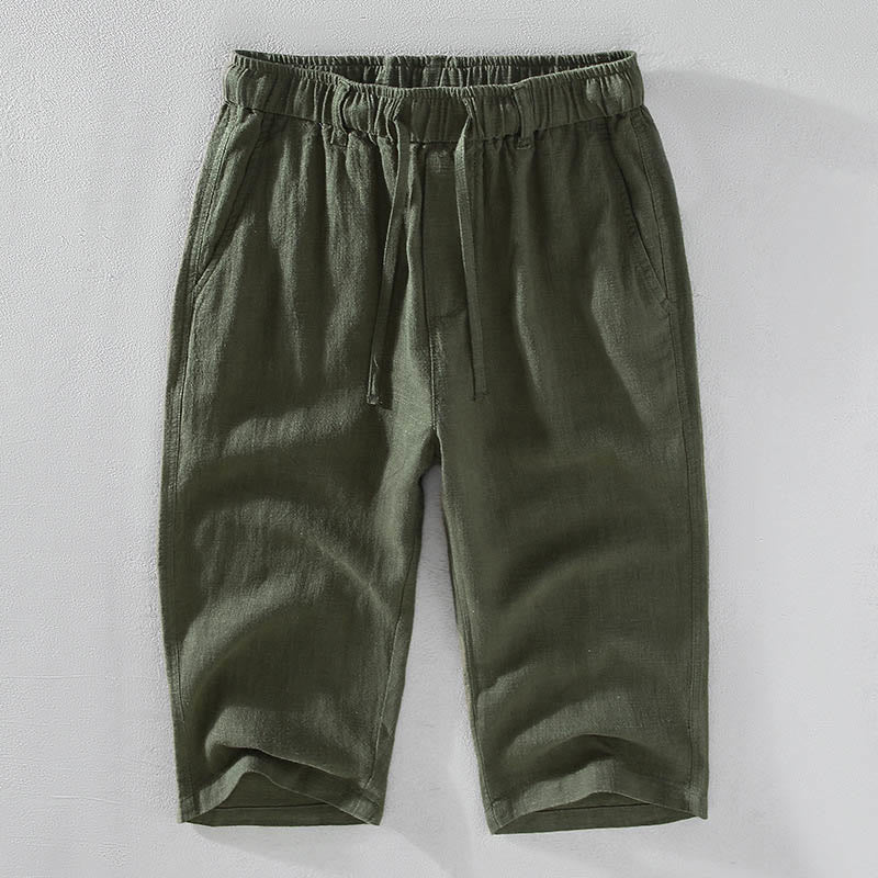 Buddha Stones Men's Solid Color Ramie Linen Drawstring Cropped Pants With Pockets - DarkSeaGreen - US/UK/AU42，EU52 (3XL)  - image 14