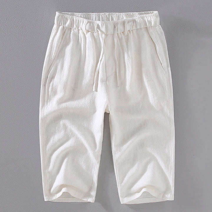 Buddha Stones Men's Solid Color Ramie Linen Drawstring Cropped Pants With Pockets - White - US/UK/AU42，EU52 (3XL)  - image 10