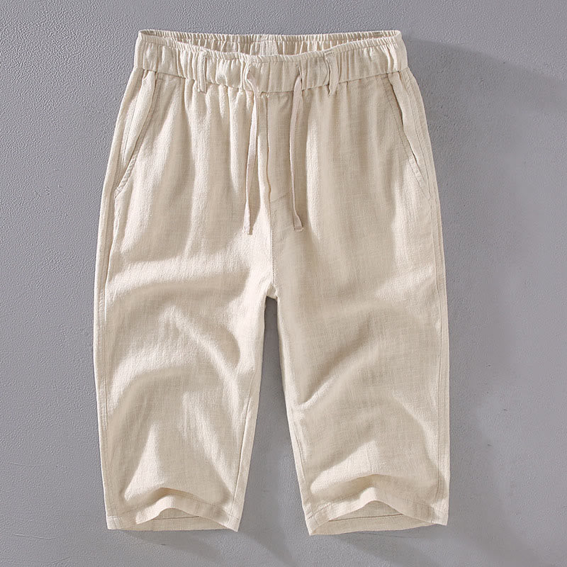 Buddha Stones Men's Solid Color Ramie Linen Drawstring Cropped Pants With Pockets - Linen - US/UK/AU42，EU52 (3XL)  - image 0