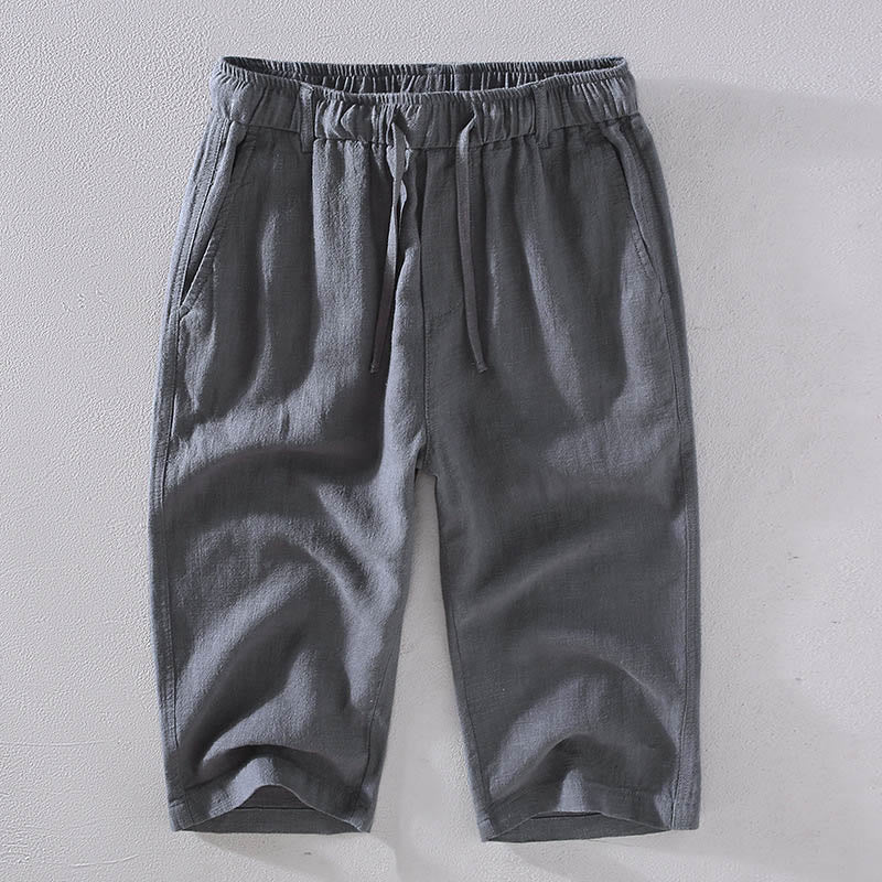 Buddha Stones Men's Solid Color Ramie Linen Drawstring Cropped Pants With Pockets - DimGray - US/UK/AU42，EU52 (3XL)  - image 12