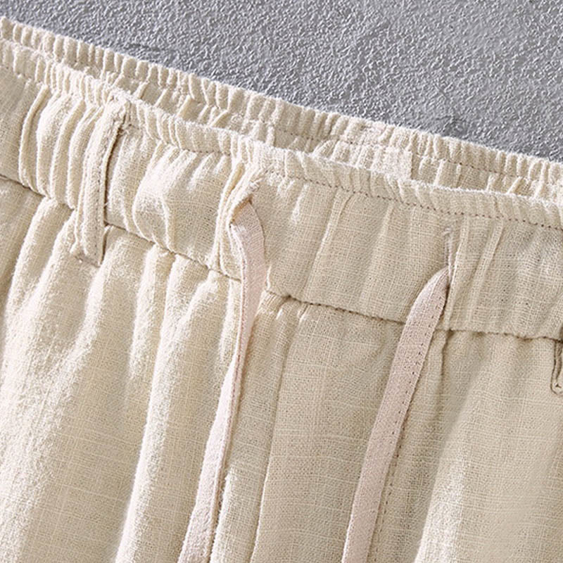 Buddha Stones Men's Solid Color Ramie Linen Drawstring Cropped Pants With Pockets - image 2