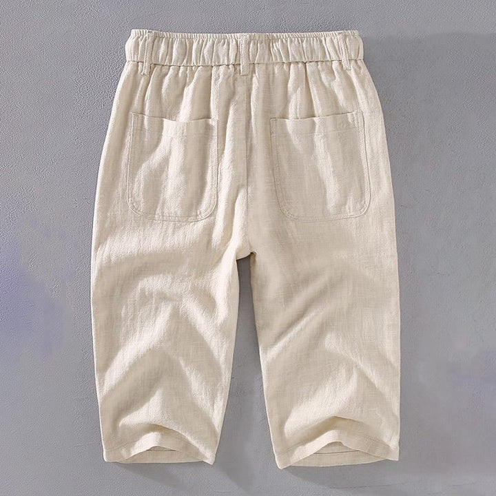 Buddha Stones Men's Solid Color Ramie Linen Drawstring Cropped Pants With Pockets - image 2