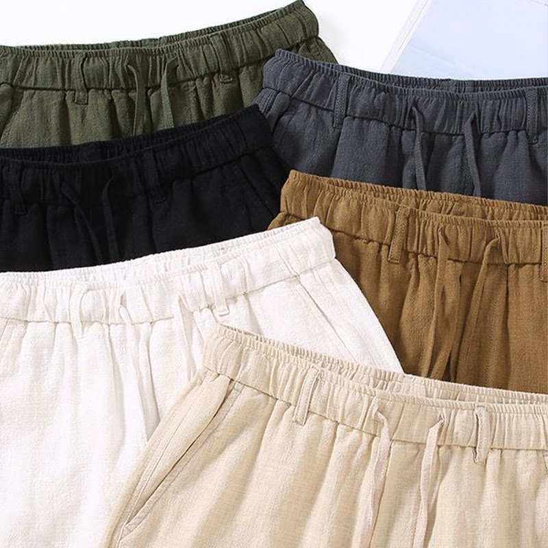 Buddha Stones Men's Solid Color Ramie Linen Drawstring Cropped Pants With Pockets - image 15