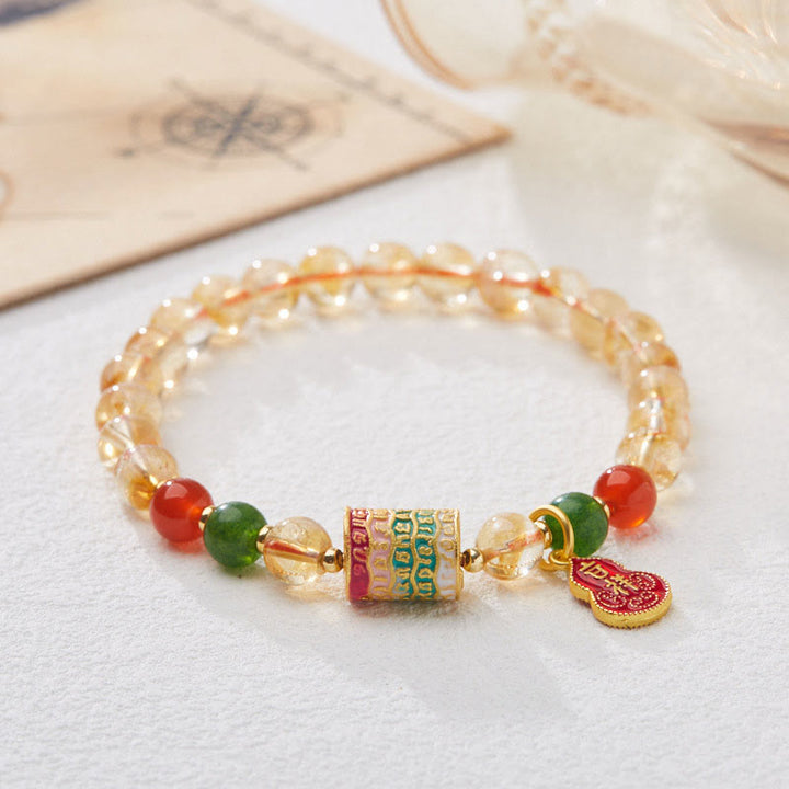 Buddha Stones Natural Citrine Red Agate Green Chalcedony Protection Bracelet