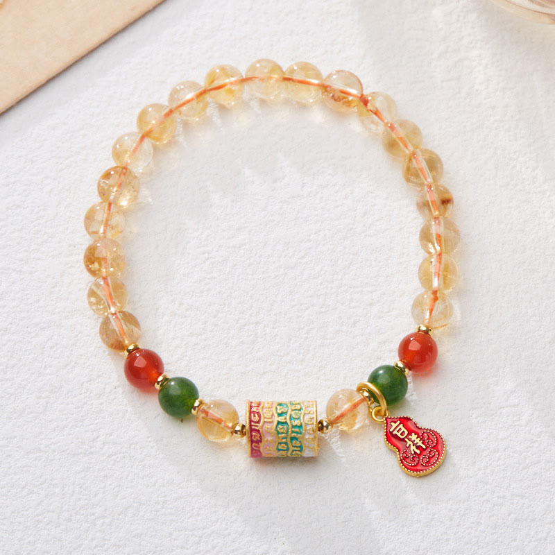 Buddha Stones Natural Citrine Red Agate Green Chalcedony Protection Bracelet