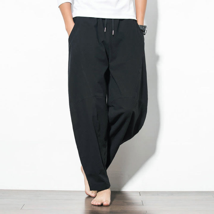 Buddha Stones Casual Men's Solid Color Cotton Drawstring Pants With Pockets