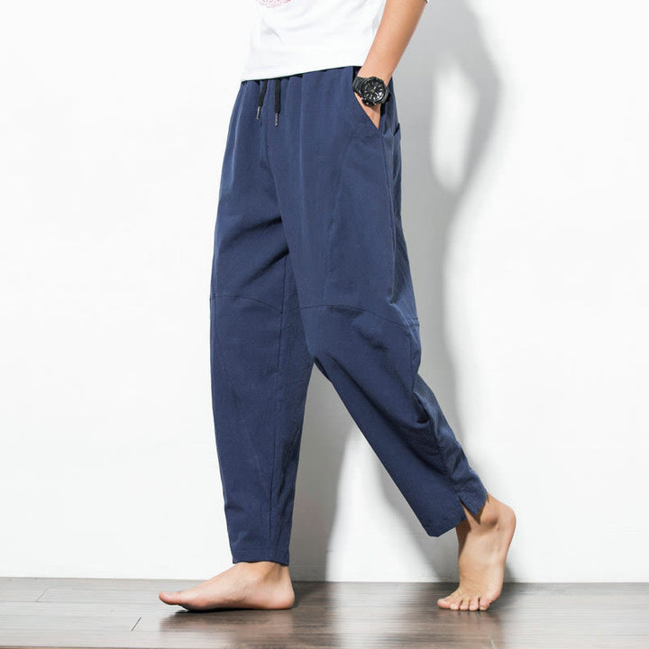 Buddha Stones Casual Men's Solid Color Cotton Drawstring Pants With Pockets