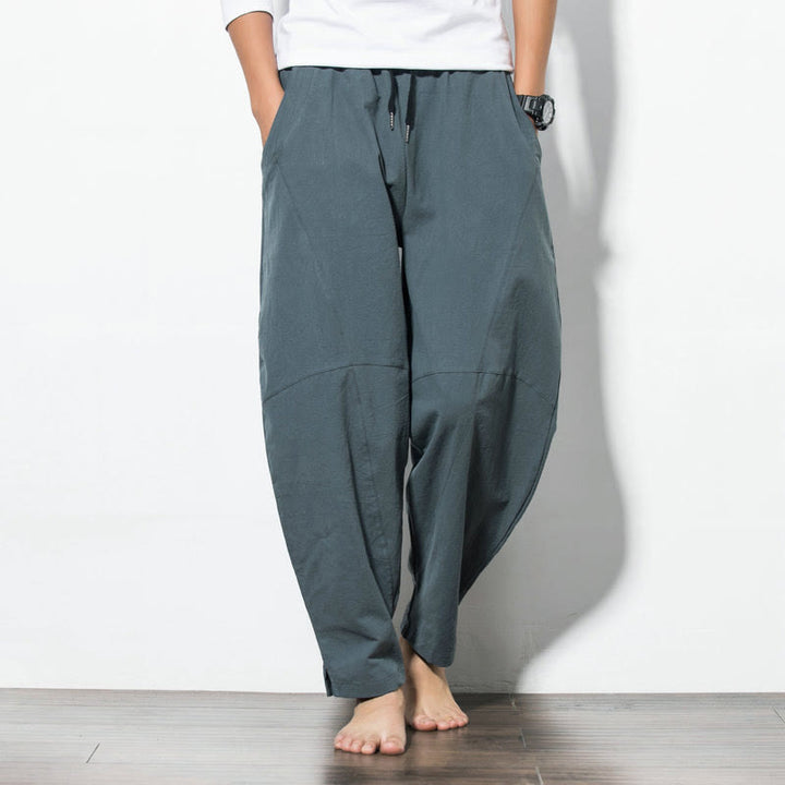 Buddha Stones Casual Men's Solid Color Cotton Drawstring Pants With Pockets