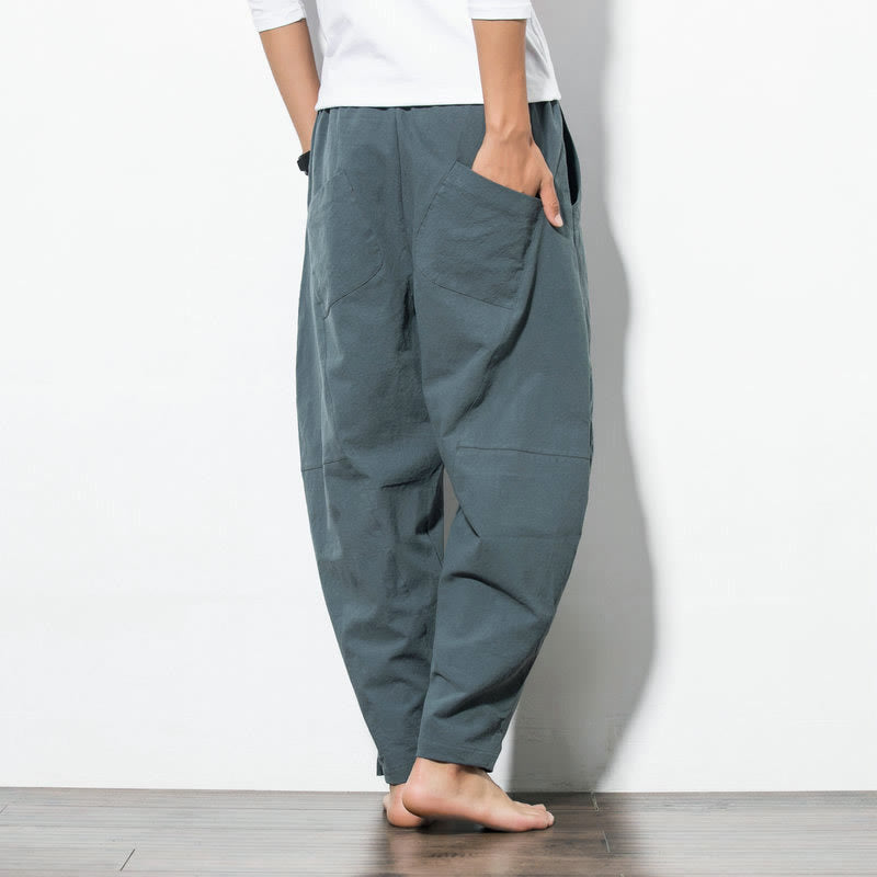 Buddha Stones Casual Men's Solid Color Cotton Drawstring Pants With Pockets