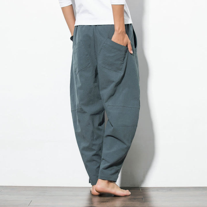 Buddha Stones Casual Men's Solid Color Cotton Drawstring Pants With Pockets
