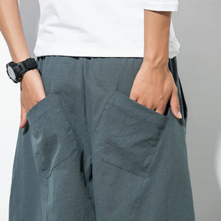 Buddha Stones Casual Men's Solid Color Cotton Drawstring Pants With Pockets